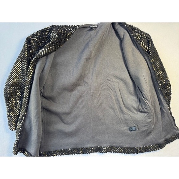 EXPRESS Black‎ Gold Sparkle Sequin Boyfriend Lined Cardigan Sweater Jacket XS - Picture 6 of 12